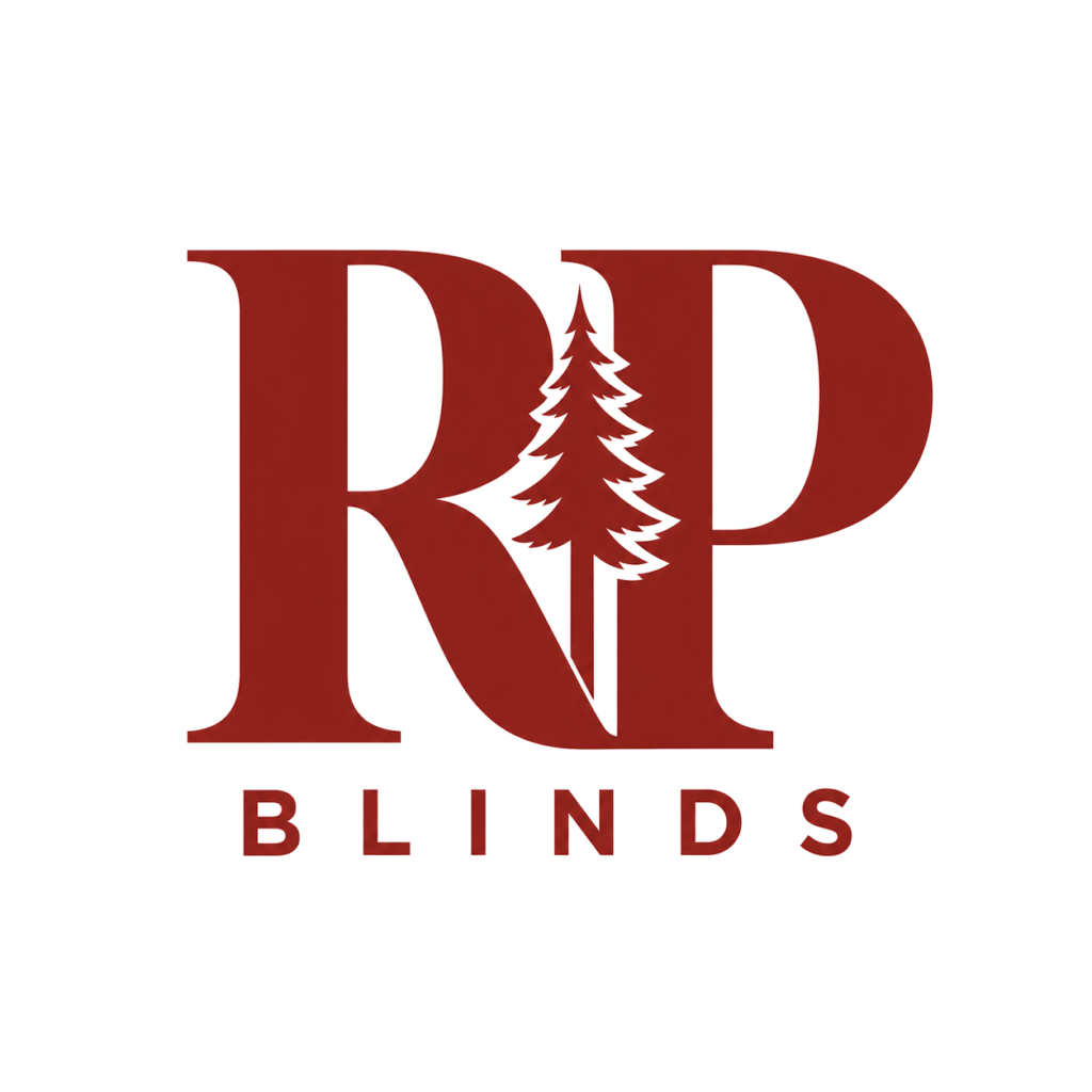 Red Pine Blinds logo in red on a black background